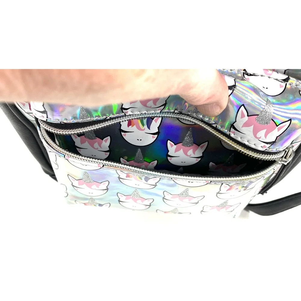 Children's Rainbow Unicorn Small Backpack Black and Silver